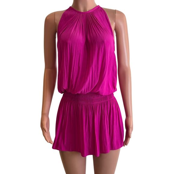 Ramy Brook Paris Mini Dress Womens S Fuschia Pink Smocked Ruched Elastic Waist - Picture 2 of 15